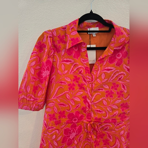 Sugarlips NWT Rea Floral Stacie Button Down Mini Dress in Orange Floral Fuchsia - Picture 6 of 11